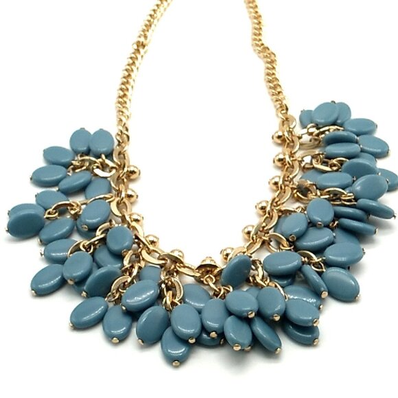 Vintage-Look SHB Blue Acrylic Beaded Necklace Gold-tone Chain NWOT - Picture 2 of 14